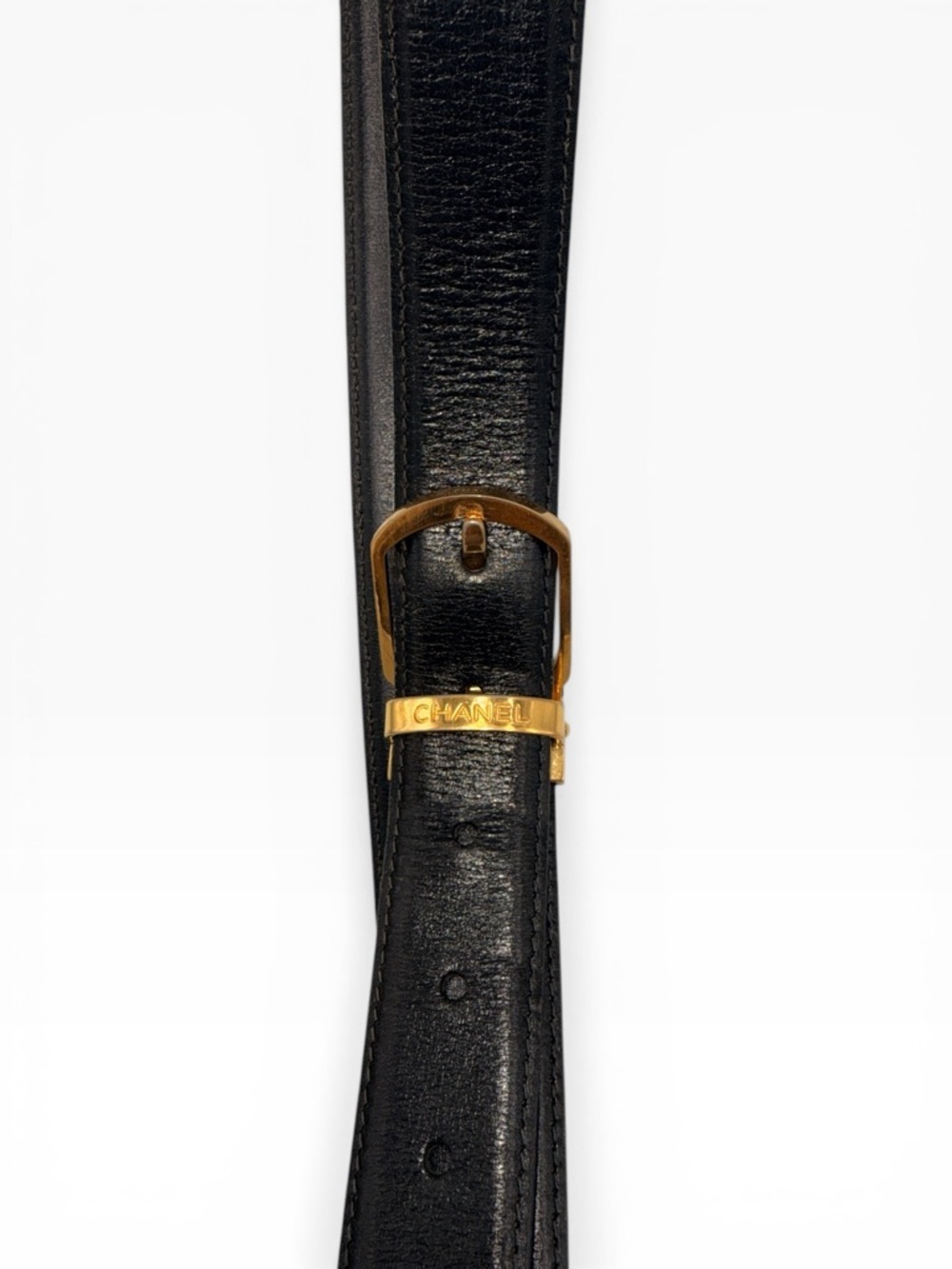 Chanel Black Leather Belt Gold Buckle Logo Waist Belt Authenticated - Picture 14 of 16